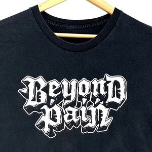 Beyond Pain LA Hardcore Band Tee Faded Black SZ L Grindcore Doom Sludge Cyber
